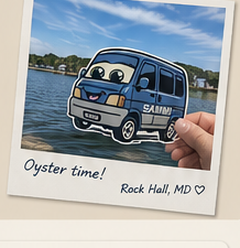 Sammi sticker held in hand at Rock Hall, MD